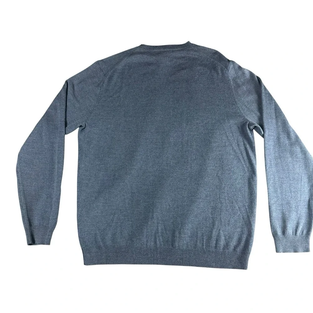 Pronto Uomo Extra Fine Merino Wool Sweater Mens XL Blue V Neck Pullover